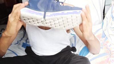 After running, I take my sweaty Sportswear off, sniff my smelly sneakers and behold my hairy dick