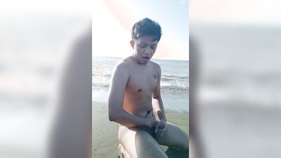 Hot Asia Teen Boy Cumsot on the Beach