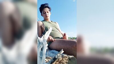 Hot Asia Teen Boy Cumsot on the Beach