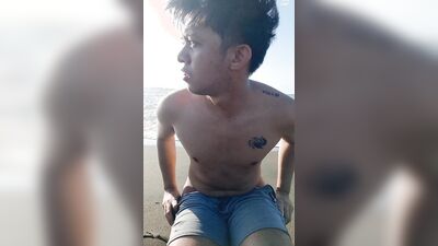 Hot Asia Teen Boy Cumsot on the Beach