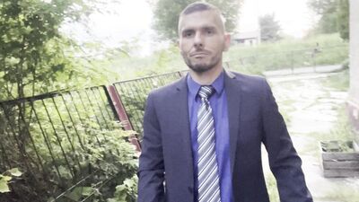 businessman is riding the dildo outdoor in public and he is cumming outside by the road