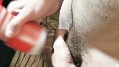 Fucking a Tenga cup with a condom, then filling the condom with my piss!