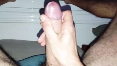 The Dude Plays Again with His Thick Semen and Rubs His Huge Cock with the Hairs on His Legs