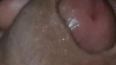 very close-up red head and fresh cock juice
