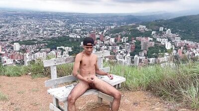 enjoying handjob outdoors