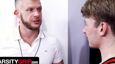 Varsity Grip - Hunk Coach Brian Bonds Bends Over In And Takes Young Dick In The Locker Rooms