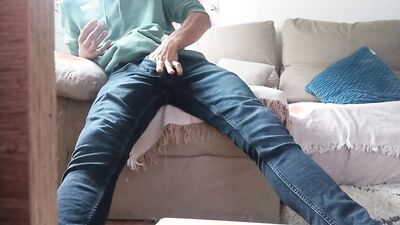 The Horny Jerk Off With The Nice Big Cock Jerks Off With The Tv Remote And Cums In His Hand