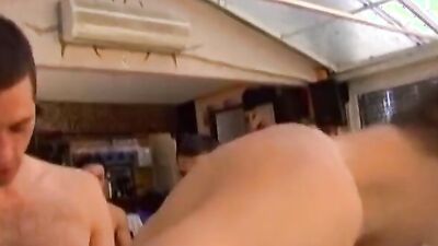 Dude gets his tight ass destroyed in this gay pool orgy
