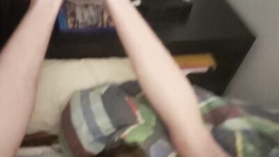 Skinny twink is playing with his prick in front of the camera