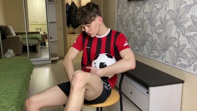 Straight teen is jerking his big dick in front of the camera