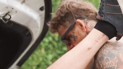 BROMO - Tattooed Hunk Bo Sinn Loves Feeling His Huge Cock Stretching Benjamin Blue's Tight Ass