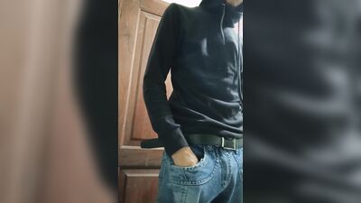 young man masturbating his big cock solo