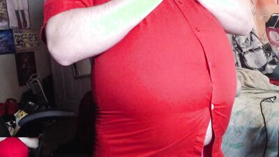 Red Button Up Tight Belly Inflation