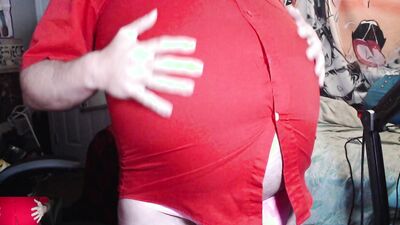 Red Button Up Tight Belly Inflation