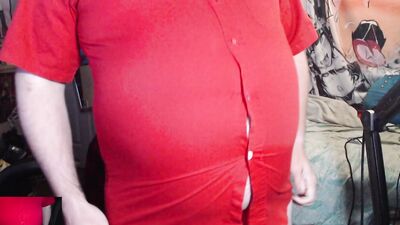 Red Button Up Tight Belly Inflation
