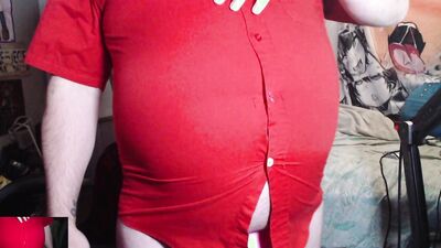 Red Button Up Tight Belly Inflation