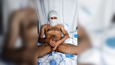 Masked thug showing hir hairy male asshole and playing with his hairy dick and balls