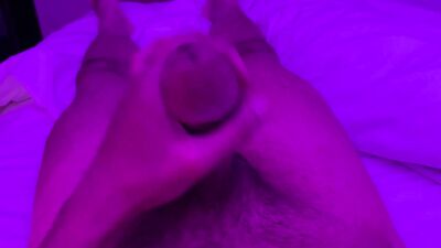 Me Wanking My Big Mushroom Headed Cock and Making My Man Juice Cum Out in Hotel Bed