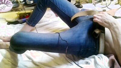 POV Teasing assplay using anal toys, long handjob until intense moaning cumshot, sweaty skinny body