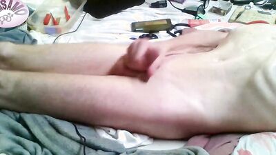 POV Teasing assplay using anal toys, long handjob until intense moaning cumshot, sweaty skinny body