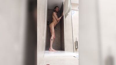 Compilation of Very tall skinny male with juicy cock taking a warm shower while on a holiday