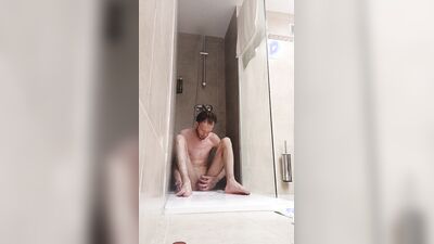 Compilation of Very tall skinny male with juicy cock taking a warm shower while on a holiday