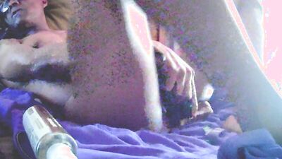 Big Black Cock throbs with Anal vibrator DEEP in tight Fleshlight ass