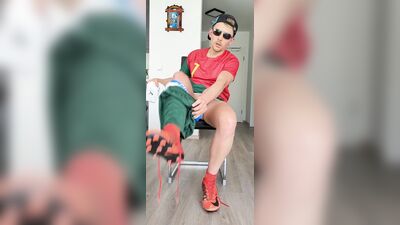 Gay 18 soccer twink wanks, sniffs socks and shoes and cums