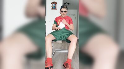 Gay 18 soccer twink wanks, sniffs socks and shoes and cums