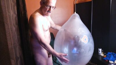 114) Slow Inflation of Big Round Balloon, JO, Cum and Pop! Daddy