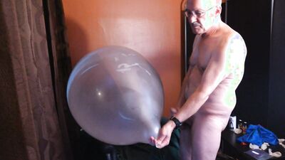 114) Slow Inflation of Big Round Balloon, JO, Cum and Pop! Daddy