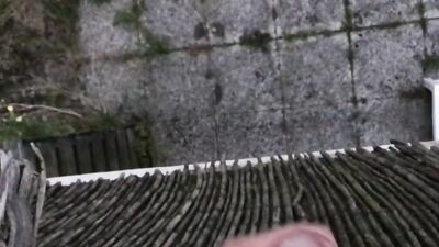 Slowmotion captured jerking my cock outside on the balcony