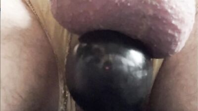 (Almost) Hands free orgasm on home made sybian prostate fucking machine - lots of dripping milk