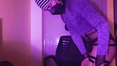 Cute femboy TrapyAle makes all foot fetishists happy wearing fishnet stockings