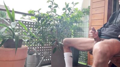 After a thunderstorm I was so horny shot a big load while I smoke