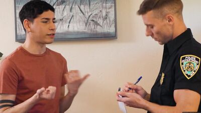 Hunk Cop Calms Scared Jock wt His Cock - Justin Matthews, Aiden Garcia - NextDoorStudios
