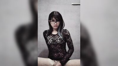 Sexy Crossdresser femboy glasses with long hair