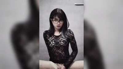 Sexy Crossdresser femboy glasses with long hair