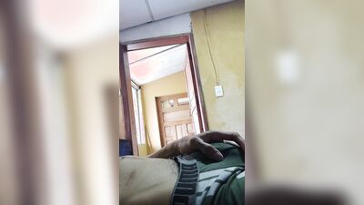 Masturbating my cock with the door open.