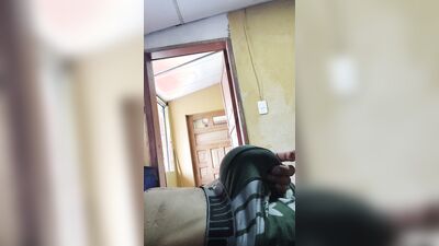 Masturbating my cock with the door open.