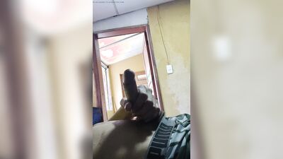 Masturbating my cock with the door open.