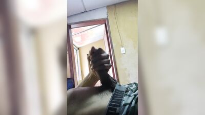 Masturbating my cock with the door open.