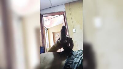 Masturbating my cock with the door open.