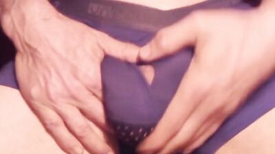 XXX cumshot blue boxer briefs hands free cum xxxprecumdrip 8 inch uncut cock precum dripping Solo male masterbation coconut oil