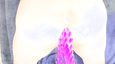 Sloppy and loud first ride on a new spiked dildo!