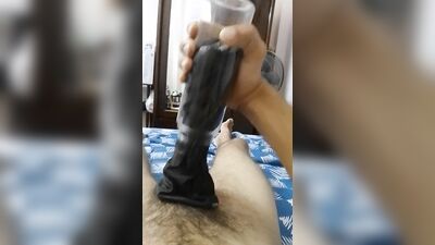 Home made pocket pussy has wet pussy sounds