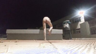 Playing naked with piss in public until cum