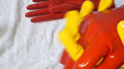 Rex and Yellow Latex Gloves