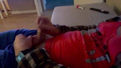 Jerking off and cumming in the end.