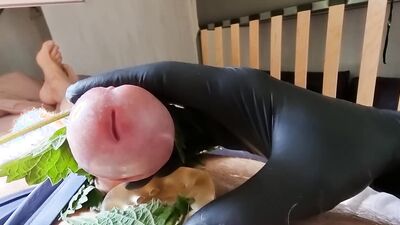 Cock Dick and balls massaged, kneaded and burned with stinging nettle leaves